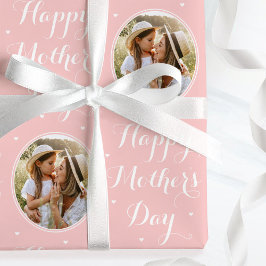 Elegant Mother's Day Custom Photo Pink White Cadeaupapier