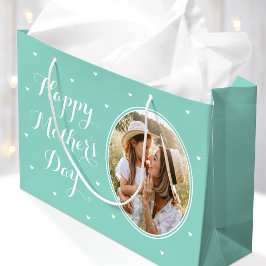Elegant Mother's Day Custom Photos Mint White Groot Cadeauzakje