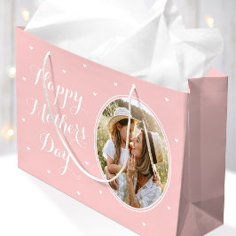 Elegant Mother's Day Custom Photos Pink White Groot Cadeauzakje