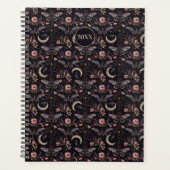 Elegant Moths Flowers and Moons Mystical Pattern Planner (Voorkant)