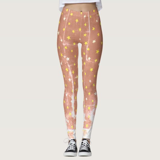 Élégant motif blanc et jaune étoiles Leggings (Devant)