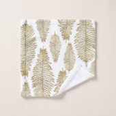 Élégant Motif De Feuilles De Foule Blanche Et Or (Gant de toilette)