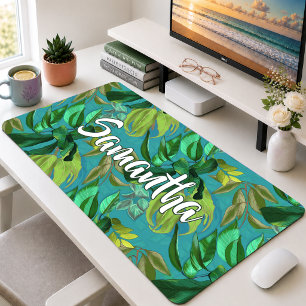 Élégant motif de feuilles vertes aqua tropical Mon