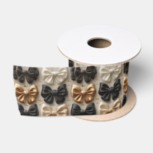 Élégant motif de ruban en satin noir or et blanc