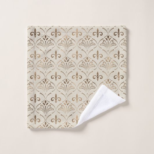 Élégant motif Fleur de lis - or pastel (Gant de toilette)