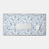 Élégant motif floral botanique toile bleu blanc (Clavier et souris)