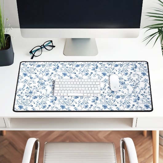 Élégant motif floral botanique toile bleu blanc