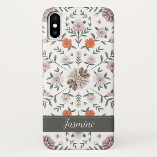Elégant motif floral Nom personnalisé coque iphone (Dos)