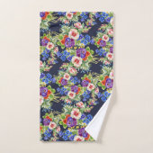 Élégant motif floral rose jaune bleu feuillage (Serviette à main)