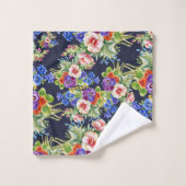Élégant motif floral rose jaune bleu feuillage (Gant de toilette)