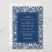 Élégant motif floral Vintage | Invitation bleue (Devant)