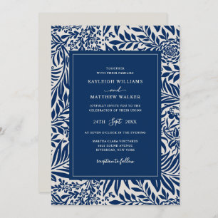 Élégant motif floral Vintage Invitation bleue