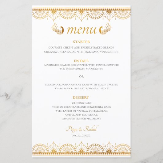 Elegant Motif or menu Mariage indien (Devant)