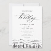 Elegant Mountain Forest Calligraphy Chic Wedding Kaart (Voorkant)