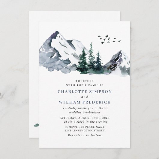 Elegant Mountains Forest Landscape Wedding Kaart (Voorkant / Achterkant)