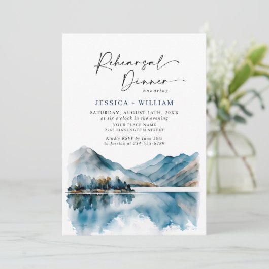 Elegant Mountains Forest Rehearsal Dinner Photo Kaart (Staand voorkant)