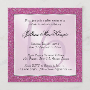 Elegant mousserend roze zoet 16 Glitter Invite Kaart