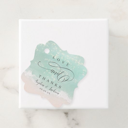 Elegant mousserende oceaanliefde bedankt strandbru bedankjes labels (In situ)