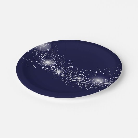 Elegant mousserende sterren op Navy Blue Papieren Bordje (Gekanteld)