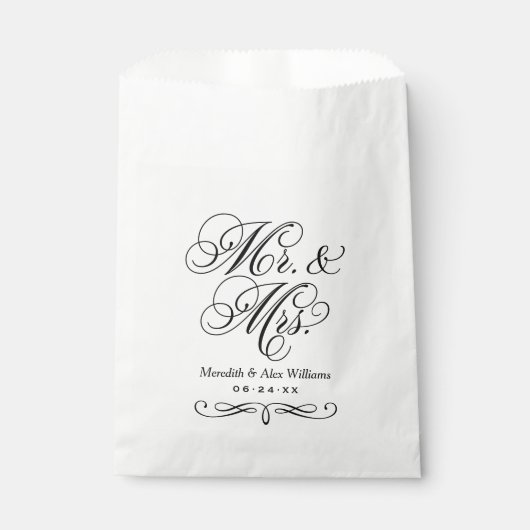 Elegant Mr en Mrs Black Script Custom Monogram Bedankzakje (Voorkant)