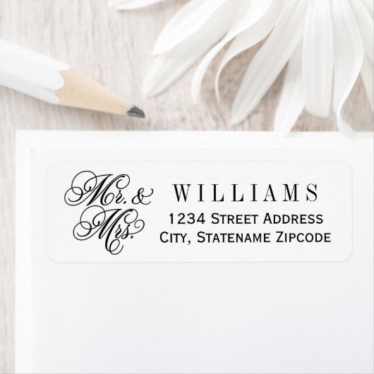 Elegant Mr en Mrs Black Script Custom Monogram Etiket (Insitu)