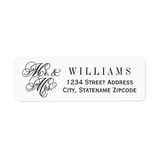 Elegant Mr en Mrs Black Script Custom Monogram Etiket (Voorkant)