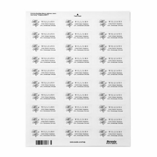 Elegant Mr en Mrs Black Script Custom Monogram Etiket (Full Sheet)