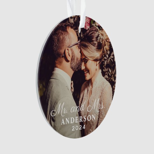 Elegant Mr en Mrs Custom Wedding Photo Monogram Ornament (voorkant)
