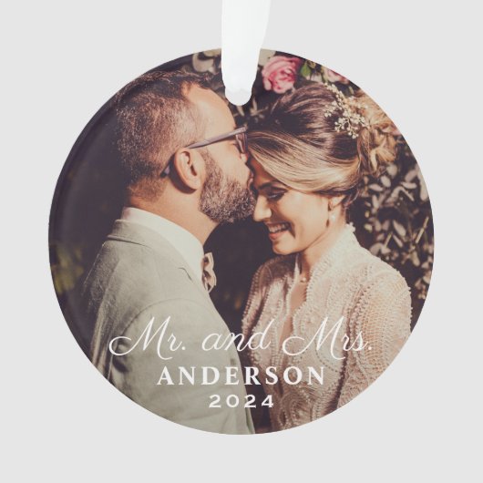 Elegant Mr en Mrs Custom Wedding Photo Monogram Ornament (voorkant)
