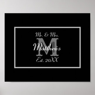 Elegant Mr. en Mrs Monogram Black Poster