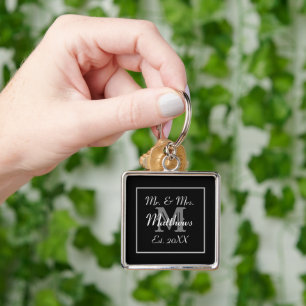 Elegant Mr. en Mrs Monogram Black Sleutelhanger