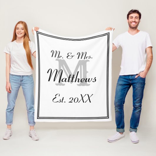 Elegant Mr en Mrs Monogram White Fleece Deken (In situ)
