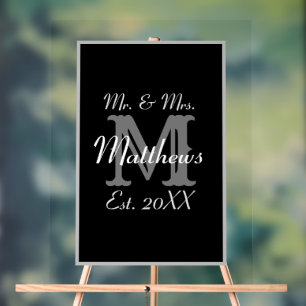 Elegant Mr en Mrs Name Black Acryl Bord