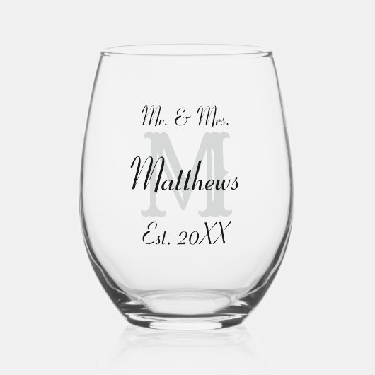Elegant Mr en Mrs Pas getrouwd Black Typography Wijnglas Zonder Voet (Voorkant)