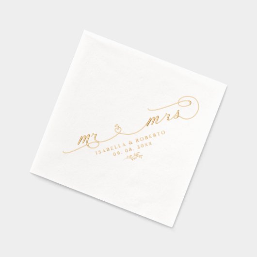 Elegant Mr & Mrs Calligraphy Script Bruiloftsgoud Folie Servetten (Links)
