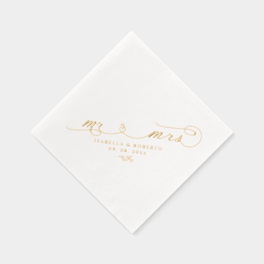Elegant Mr & Mrs Calligraphy Script Bruiloftsgoud Folie Servetten (Rechts)
