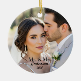 Elegant Mr & Mrs Custom Wedding Photo Monogram Keramisch Ornament