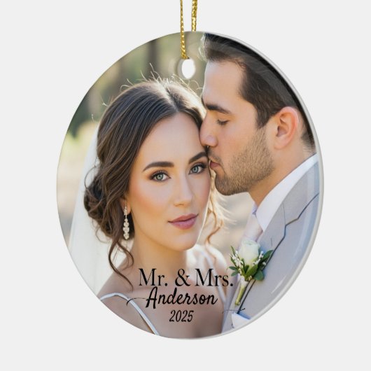 Elegant Mr & Mrs Custom Wedding Photo Monogram Keramisch Ornament (Links)