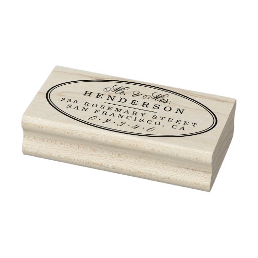 Elegant Mr & Mrs Familienaam Script Ovaal Bruiloft Rubberstempel (Stempel)