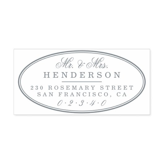 Elegant Mr & Mrs Familienaam Script Ovaal Bruiloft Zelfinktende Stempel (Design)
