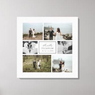 Elegant Mr & Mrs Wedding Photo Collage Canvas Afdruk