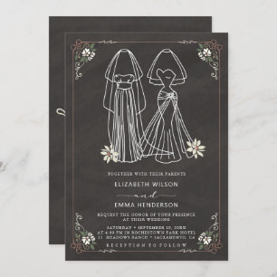 Elegant Mrs. & Mrs Chalkboard Wedding Kaart