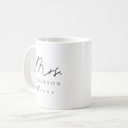 Elegant Mrs Pas getrouwd Custom Zwart Script Koffiemok (Voorkant links)