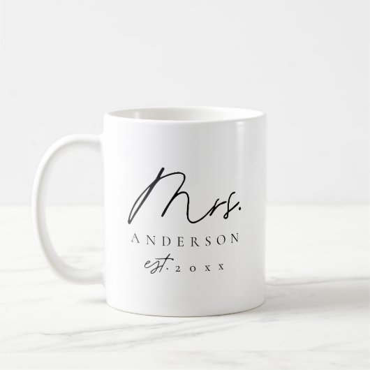 Elegant Mrs Pas getrouwd Custom Zwart Script Koffiemok (Links)