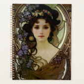 Elegant Mucha Style Portret van een mooie vrouw Planner (Voorkant)