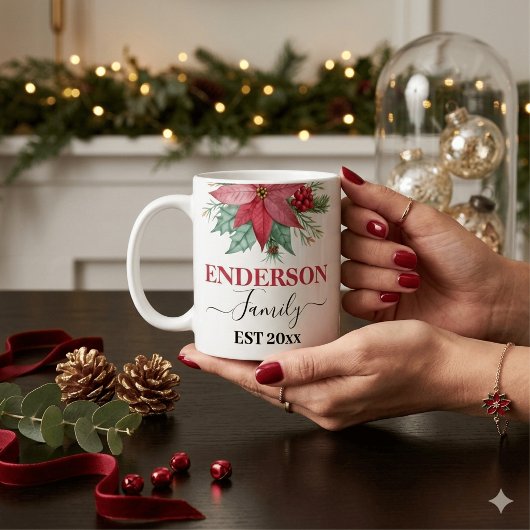 Élégant Mug de café de vacances avec verdure rouge