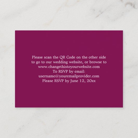Elegant Mulberry QR Code Site Web Carte RSVP (Dos)