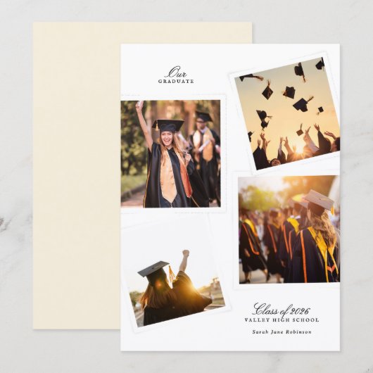 elegant multi 4 photo frame graduation high school aankondiging (Voorkant / Achterkant)