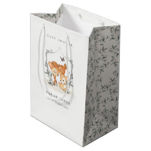 Elegant mum deer Fawn Floral Crest Baby shower Medium Cadeauzakje