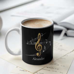 Elegant Music Treble Clef Black Gold Aangepast Koffiemok